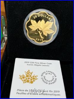 2019 RARE $20 CANADA. 9999 SILVER ICONIC MAPLE LEAVES SCALLOPED Coin LOOK