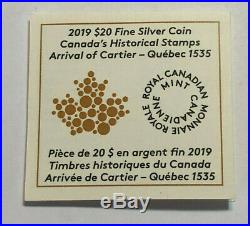 2019 RCM 1oz Silver Colored Coin, Historical Stamps Arrival of Cartier- Quebec
