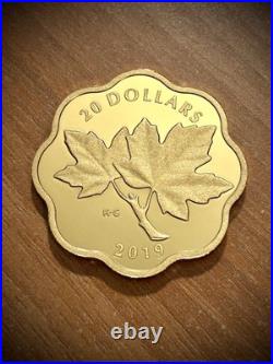 2019 RCM $20 Canada Scallop Shaped Iconic Maple Leaf Fine Silver withGold Gilding