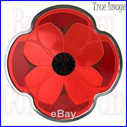 2019 Remembrance Day $10 Pure Silver Coloured Poppy-Shaped Coin Canada