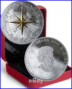 2019 Rose of the Winds $50 5OZ Pure Silver Proof 65mm Coin Canada, Fleur-de-lis
