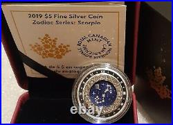2019 Scorpio Zodiac $5 1/4OZ Pure Silver Proof Canada 27mm Coin with Crystal