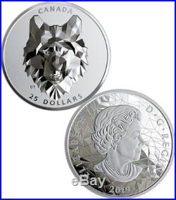 2019 Wolf Multifaceted Animal High Relief Head $25 1OZ Silver Proof Coin Canada