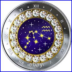 2019 Zodiac Aquarius $5 1/4OZ Pure Silver Proof Canada 27mm Coin with Crystal