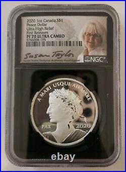 2020 1 oz Canada $1 Peace Dollar Ultra High Relief Proof Silver Coin NGC PF70 UC