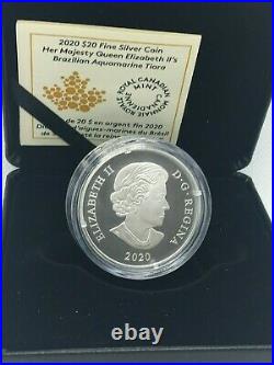 2020 $20 Fine Silver Coin- Her Majesty Queen Elizabeth II's Brazilian Aquamarine