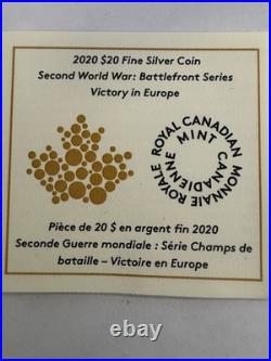 2020 31.39g 99.99% Pure Silver $20 Canadian Coin. WW ll Victory In Europe. + COA