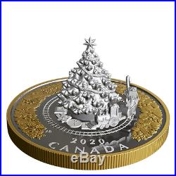 2020 CANADA CHRISTMAS TREE AND TRAIN 50$ 5oz. PURE SILVER COIN WITH BOX AND COA