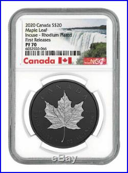 2020 Canada $20 1 oz Incuse Silver Maple Leaf Black Proof Coin NGC PF70 FR COA
