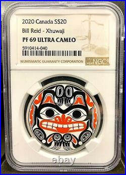 2020 Canada $20 Bill Reid Grizzly Bear Xhuwaji Haida 1oz Silver Coin NGC PF 69