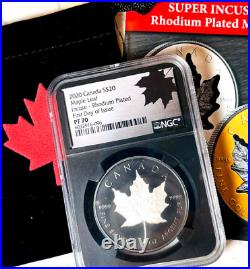 2020 Canada $20 MAPLE LEAF Rhodium Plat. Incuse NGC PF70 FIRST DAY OF ISSUE