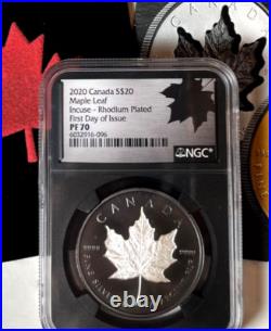 2020 Canada $20 MAPLE LEAF Rhodium Plat. Incuse NGC PF70 FIRST DAY OF ISSUE