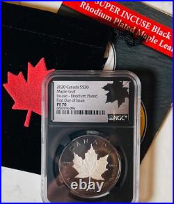 2020 Canada $20 MAPLE LEAF Rhodium Plat. Incuse NGC PF70 FIRST DAY OF ISSUE