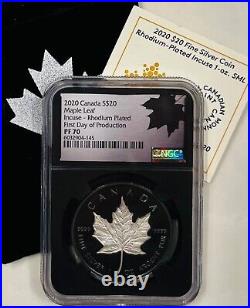 2020 Canada $20 Maple Leaf INCUSE RHODIUM 1 Oz NGC PF70 FIRST DAY PRODUCTION