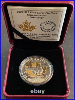 2020 Canada $25 Timeless Icons Polar Bear Pure Silver Piedfort Coin 176223