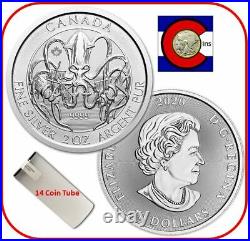 2020 Canada Kraken 2 oz Silver Creatures of the North 14 Coin Mint Tube/Roll