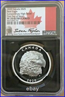 2020 Canada Proud Bald Eagle PF70 FDOI Extraordinary High Relief 1oz Silver COA