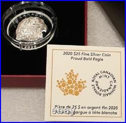 2020 Proud Bald Eagle Extra High Relief Head $25 1 OZ Silver Proof Coin Canada