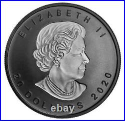 2020 Rhodium Plated Incuse Maple Leaf Pure 1oz. 9999 Silver Coin Canada