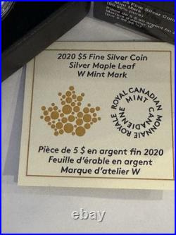 2020 W 1 oz 99.99% PURE SILVER $5 CANADIAN MAPLE LEAF With OGP and COA