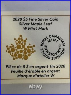 2020 W 1 oz 99.99% PURE SILVER $5 CANADIAN MAPLE LEAF With OGP and COA