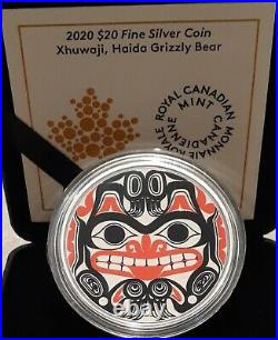 2020 Xhuwaji Haida Grizzly Bear $20 1OZ Pure Silver Proof Coin Canada, Bill Reid
