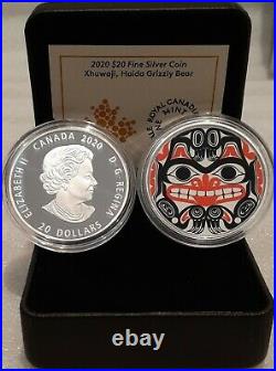 2020 Xhuwaji Haida Grizzly Bear $20 1OZ Pure Silver Proof Coin Canada, Bill Reid