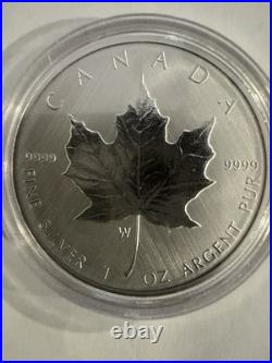 2021. 1oz 99.99% PURE SILVER CANADIAN MAPLE LEAF $5 COIN WITH W MINT MARK