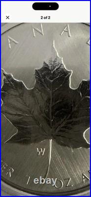 2021. 1oz 99.99% PURE SILVER CANADIAN MAPLE LEAF $5 COIN WITH W MINT MARK