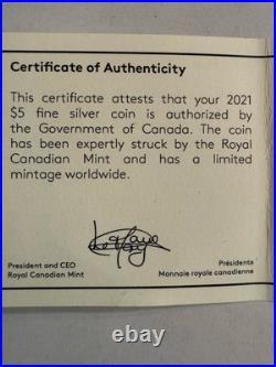 2021. 1oz 99.99% PURE SILVER CANADIAN MAPLE LEAF $5 COIN WITH W MINT MARK