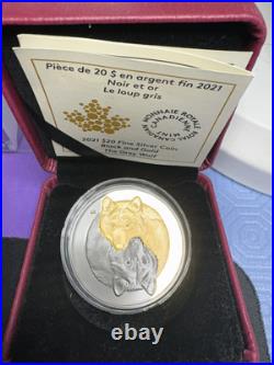 2021 $20 Fine Silver Coin Black And Gold The Grey Wolf