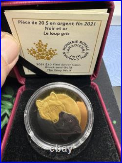 2021 $20 Fine Silver Coin Black And Gold The Grey Wolf