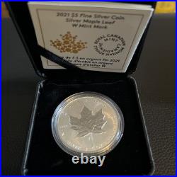 2021 $5 Fine Silver Coin Maple Leaf W Mint Mark