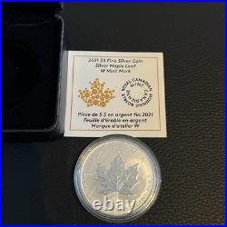 2021 $5 Fine Silver Coin Maple Leaf W Mint Mark