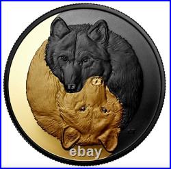 2021 Black and Gold Grey Wolf Rhodium Pure 1oz. 9999 Silver Coin Canada