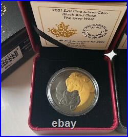 2021 Black and Gold Grey Wolf Rhodium Pure 1oz Silver Coin Canada