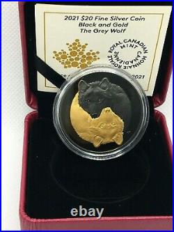 2021 Canada $20 Pure Silver Coin Black and Gold The Grey Wolf