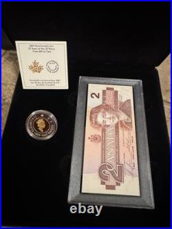 2021 Canada 25th Anniversary of Toonie 1 Oz. 9999 Silver Coin and Bank Note Set