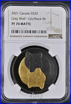 2021 Canada Black and Gold Grey Wolf 1oz Silver Coin NGC PF 70 MATTE