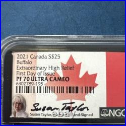 2021 Canada Silver $25 Buffalo Extraordinary High Relief NGC PF70 Signed FDOI