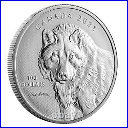 2021 Canada Wolf Sketch By Robert Bateman 100$ 99.99% Pure Silver Coin Coa #070