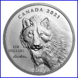2021 Canada Wolf Sketch By Robert Bateman 100$ 99.99% Pure Silver Coin Coa #070