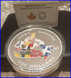 2021 Canada's Provincial and Territorial Flags $100 10OZ Pure Silver Proof Coin