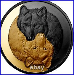 2021 The Grey Wolf Black and Gold Plated $20 1OZ Pure Silver Canada Coin