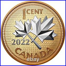 2022 CANADA 1c FAREWELL TO THE PENNY 5oz Silver Gold-Plated Coin & Two 1c Rolls