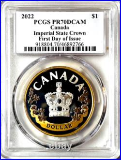 2022 Canada $1 IMPERIAL STATE CROWN Gilt Silver PCGS PR70 FDOI Blunt