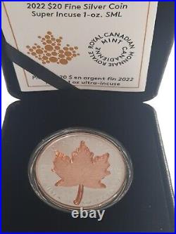 2022 Canada $20 Super Inclused 1 oz. Fine Silver Mapleleaf Coin with Rose Gold Pl