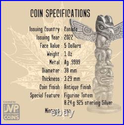 2022 Canada Maple 1 oz Antique Silver Land of a Thousand Lakes with Totem Pole