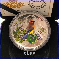 2022 Colourful Birds Cedar Waxwing 1 oz. Pure Silver Coin