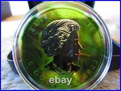 2022 MAPLE CANNABIS CYBER GREEN Colorized 1 oz Silver Coin $5 Canada